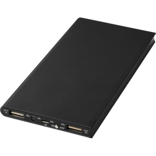 Personalisable 8000mAh Plate Aluminium Power Banks in Solid Black from Total Merchandise