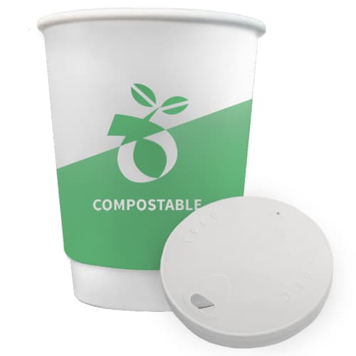 Custom Printed Double Wall Compostable Coffee Cups in White from Total Merchandise