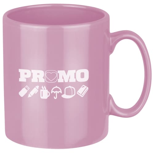 UK Express Promotional Colour Bright Mugs in Pink Printed with a Logo by Total Merchandise