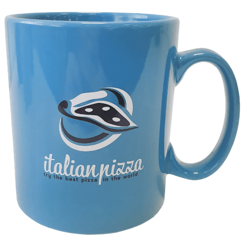 UK Express Branded Colour Bright Mugs in Light Blue Printed with a Logo by Total Merchandise