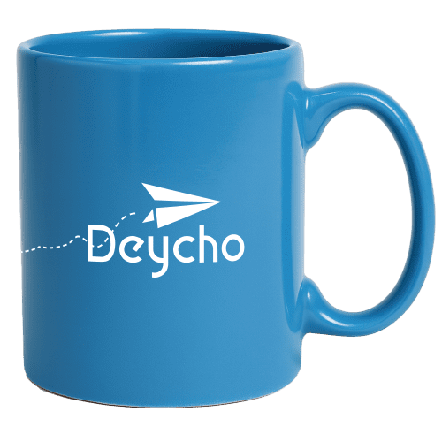 UK Express Branded Colour Bright Mugs in Light Blue Printed with a Logo by Total Merchandise