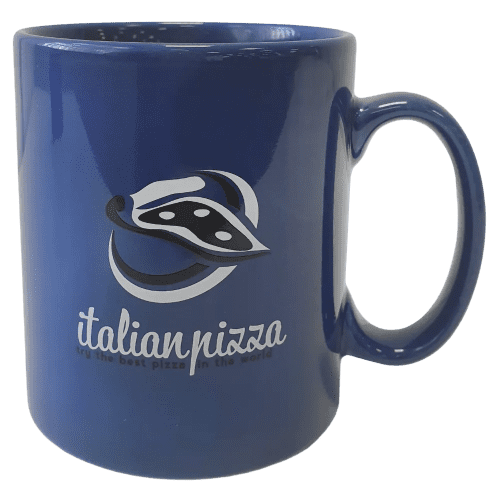 UK Express Promotional Colour Bright Mugs in Medium Blue Printed with a Logo by Total Merchandise