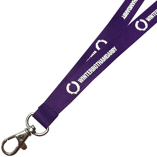 Promotional 15mm Polyester Lanyards in Purple Printed with a Logo by Total Merchandise