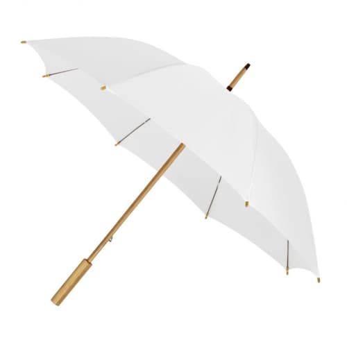 Customisable Eco Impliva rPET Bamboo Umbrella in White from Total Merchandise