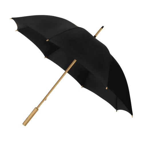 Personalisable Eco Impliva rPET Bamboo Umbrella in Black from Total Merchandise