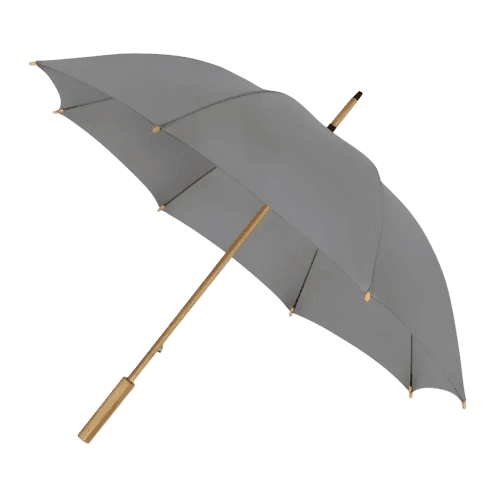 Custom printed Eco Impliva rPET Bamboo Umbrella in Grey from Total Merchandise