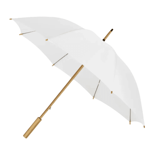 Customisable Eco Impliva rPET Bamboo Umbrella in White from Total Merchandise