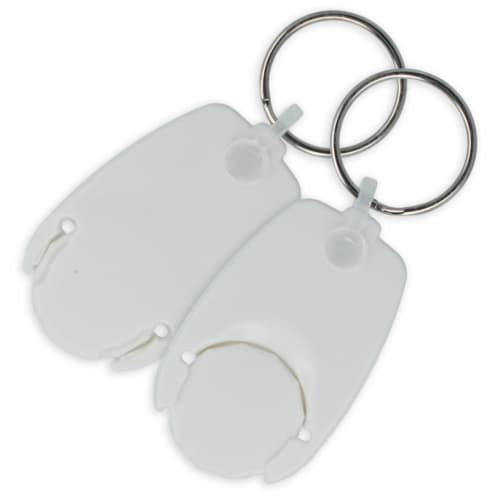 Promotional Eco Pop Trolley Coin Keyrings in White Made from Recycled Plastic from Total Merchandise