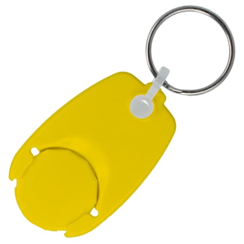 UK Branded Pop Trolley Coin Keyrings in Yellow Made from Recycled Plastic from Total Merchandise