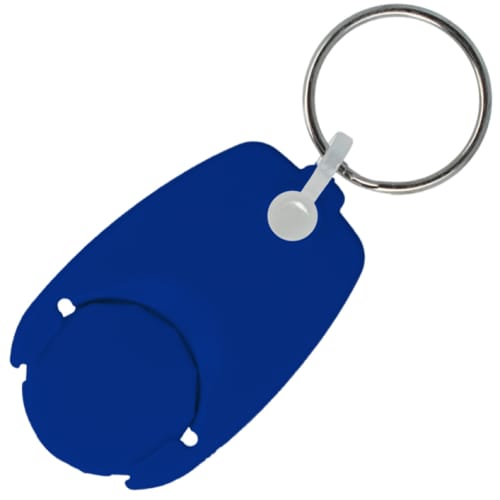 UK Branded Pop Trolley Coin Keyrings in Blue Made from Recycled Plastic from Total Merchandise