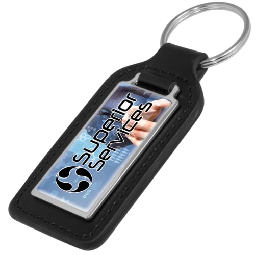 Promotional Emperor Rectangular Leather Keyrings in Black/Silver from Total Merchandise