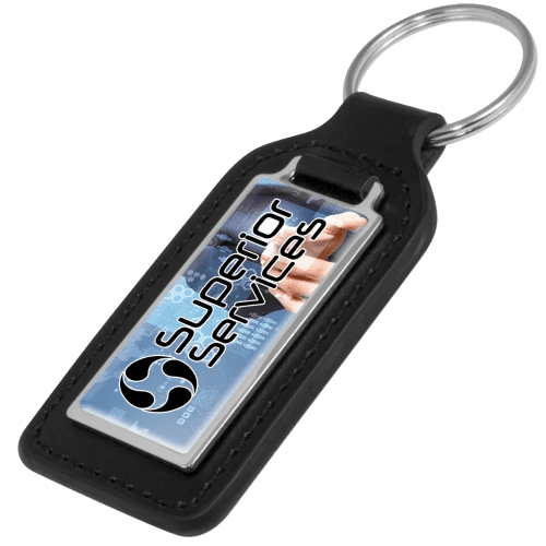 Promotional Emperor Rectangular Leather Keyrings in Black/Silver from Total Merchandise