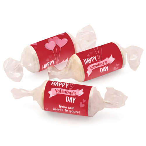 UK Printed Love Heart Mini Rolls in White/Clear with Valentine's Logo from Total Merchandise