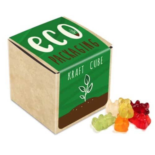 Promotional Eco Kraft Cube Vegan Bears using a full-colour print label from Total Merchandise