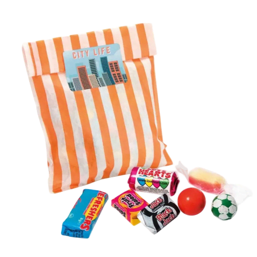 Promotional Retro Candy Bag with branded, full colour label from Total Merchandise