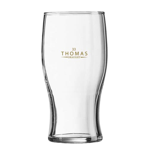 Promotional Pint Tulip Glasses featuring spot colour printing from Total Merchandise