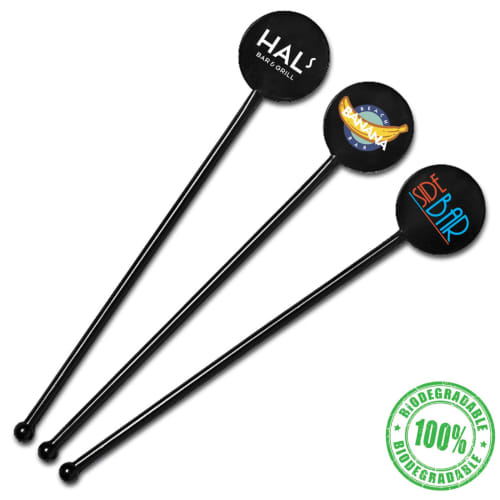 Promotional Biodegradable Black PLA Cocktail Stirrers with a logo print from Total Merchandise