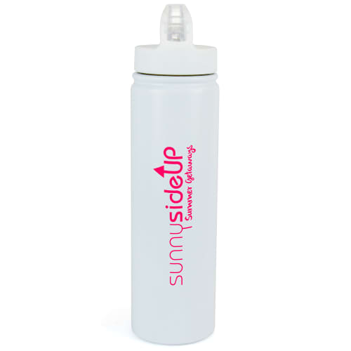 Branded Alice Metal Bottles with Straw in White with logo design on the front by Total Merchandise