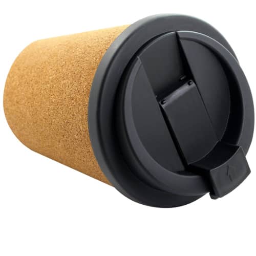 Bespoke Cork Double Wall Travel Mug has a practical, black lid