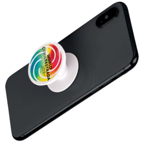 Promotional Pop-up Phone Grip & Stands can be customised in black and white full colour print