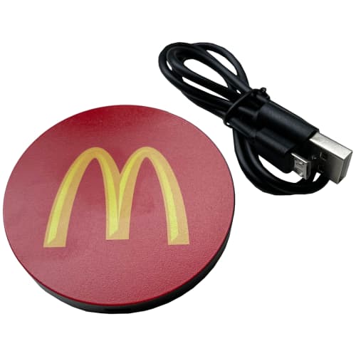 Logo branded Round Wireless Charging Pad with full-colour design from Total Merchandise