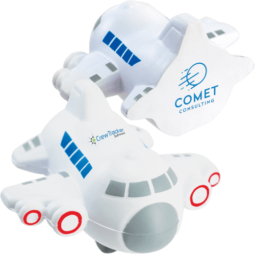 Promotional Stress Aeroplane featuring spot colour printed label from Total Merchandise