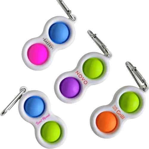 Promotional Pop it Fidget Keyrings come in a variety of colour combinations