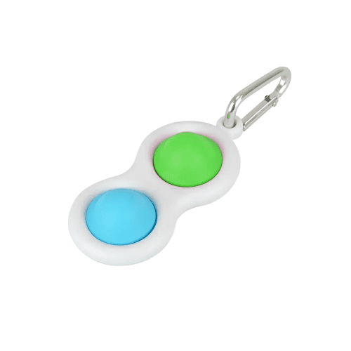 Logo branded Pop it Fidget Keyrings available in blue/green from Total Merchandise
