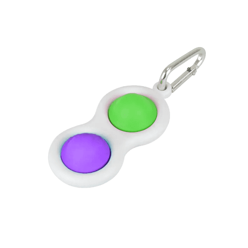 Custom branded Pop it Fidget Keyrings available in green/purple from Total Merchandise