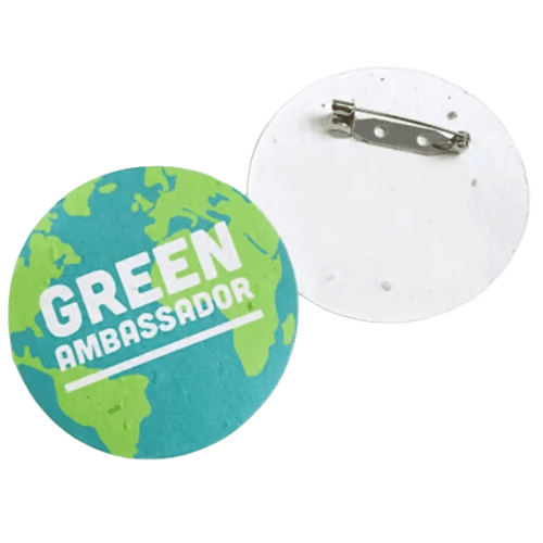 Branded Seed Paper Button Badges in White with full colour print design by Total Merchandise