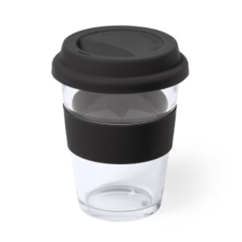 Promotional Maya Glass Travel Cup in black from Total Merchandise