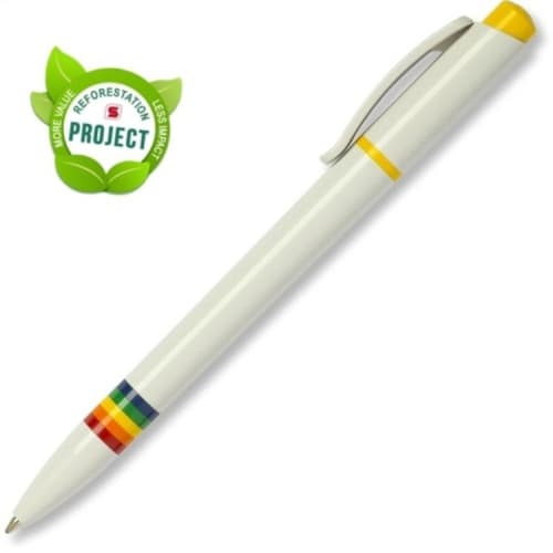 Collaborative Tropic FT Pen with yellow pusher can be logo-branded on the clip by Total Merchandise