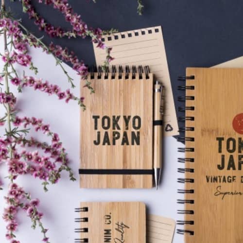 Example of logo on Bamboo Notepad and Pen from Total Merchandise