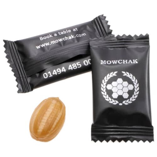 Printed Mint Humbugs in Black packet with company logo on the front by Total Merchandise