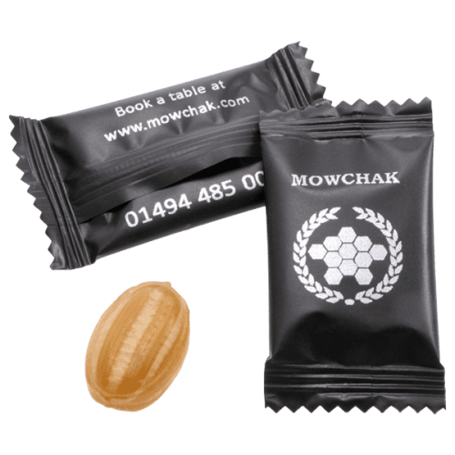 Printed Mint Humbugs in Black packet with company logo on the front by Total Merchandise