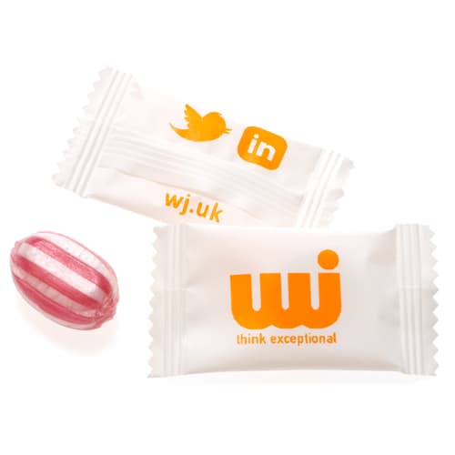 Printed Fruit Sweets in White packet with spot colour printed company logo by Total Merchandise