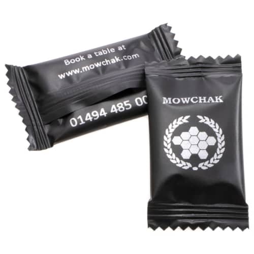 Custom printed Fruit Sweets in Black with branded logo by Total Merchandise