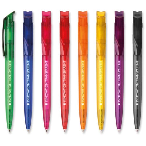 Custom Innovation Transparent Pens from Hainenko are printed by Total Merchandise to show your logo.