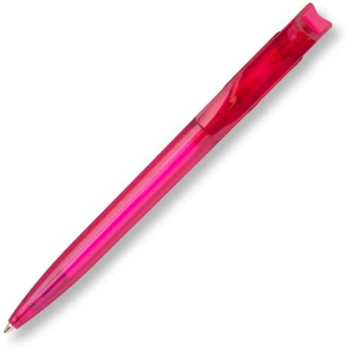 Business Innovation Transparent Pens from Hainenko in Magenta are branded by Total Merchandise.