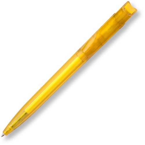 Display Innovation Transparent Pens from Hainenko in Yellow are logo branded by Total Merchandise.