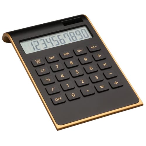 Dual Powered Calculator in Black/Gold