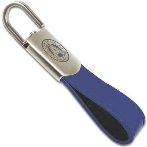 Promotional Tulsa Padlock Leather Keyfobs in blue from Total Merchandise