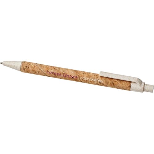 Logo Branded Midar Cork and Wheat Straw Ballpen in Natural/Cream from Total Merchandise