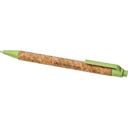 Custom printed Midar Cork and Wheat Straw Ballpen in Natural/Apple Green from Total Merchandise