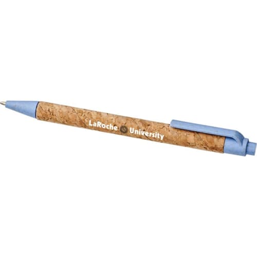 Promotional Midar Cork and Wheat Straw Ballpen in Natural/Light Blue from Total Merchandise