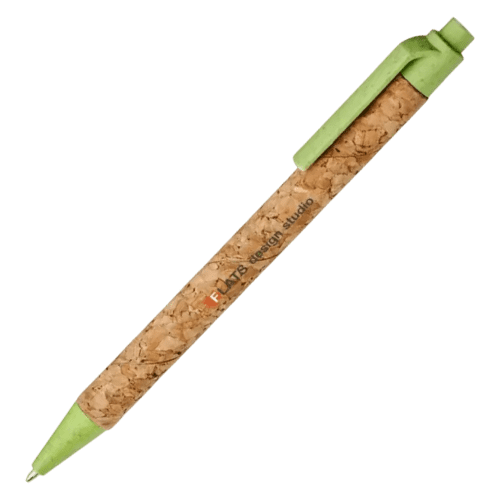 Custom printed Midar Cork and Wheat Straw Ballpen in Natural/Apple Green from Total Merchandise