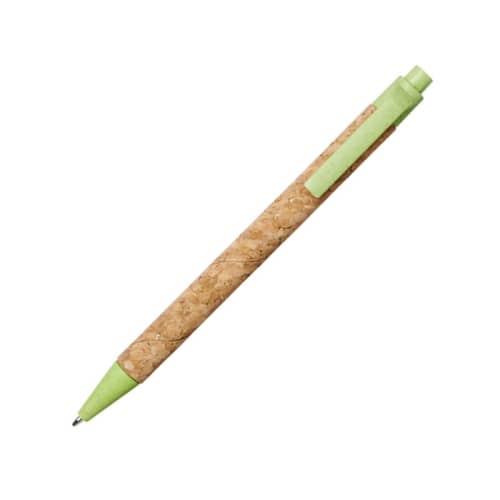 Custom printed Midar Cork and Wheat Straw Ballpen in Natural/Apple Green from Total Merchandise