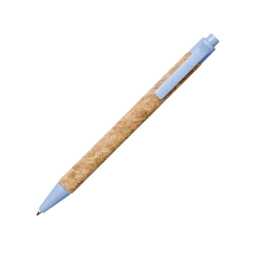 Promotional Midar Cork and Wheat Straw Ballpen in Natural/Light Blue from Total Merchandise