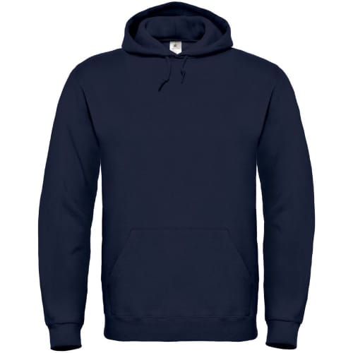 Custom branded navy B&C Hooded Sweatshirts from Total Merchandise