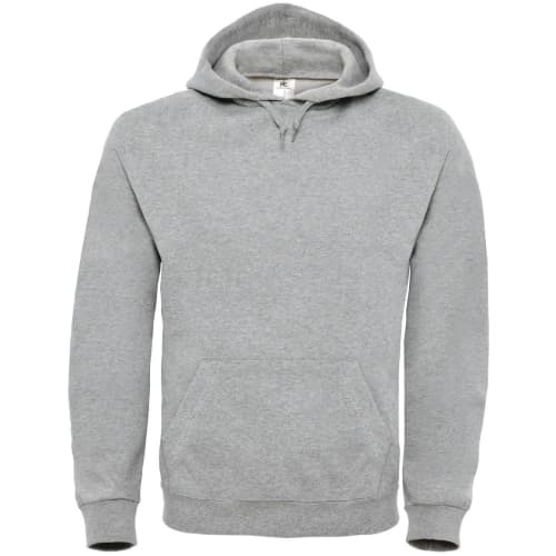 Custom printed heather grey B&C Hooded Sweatshirts from Total Merchandise